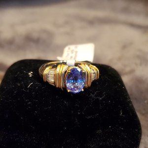 14K Yel & Wh Gold 2.17ct Tanzanite, .45cttw. Dia Ring Size 7 - no tag, worn 1x